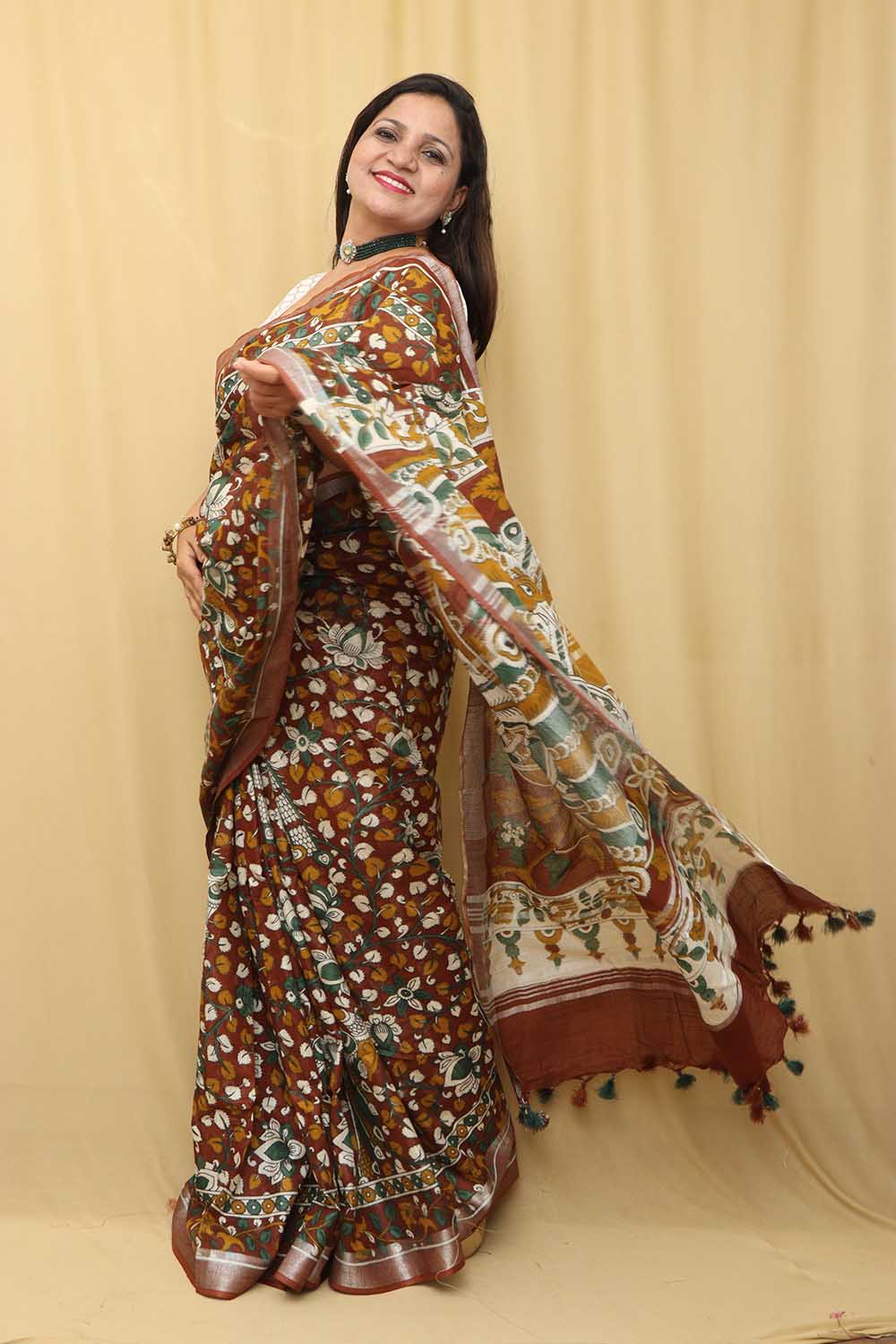 Colorful Kalamkari Design Silk Saree - Luxurion World
