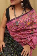 Vibrant Pink Madhubani Cotton Silk Saree - Luxurion World