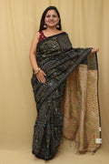 1 Min Ready To Wear - Black Madhubani Cotton Silk Saree - Luxurion World