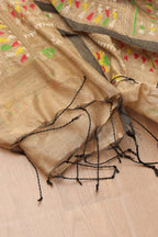 1 Min Ready To Wear - Black Madhubani Cotton Silk Saree - Luxurion World