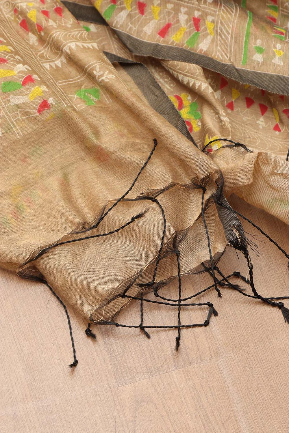 1 Min Ready To Wear - Black Madhubani Cotton Silk Saree - Luxurion World