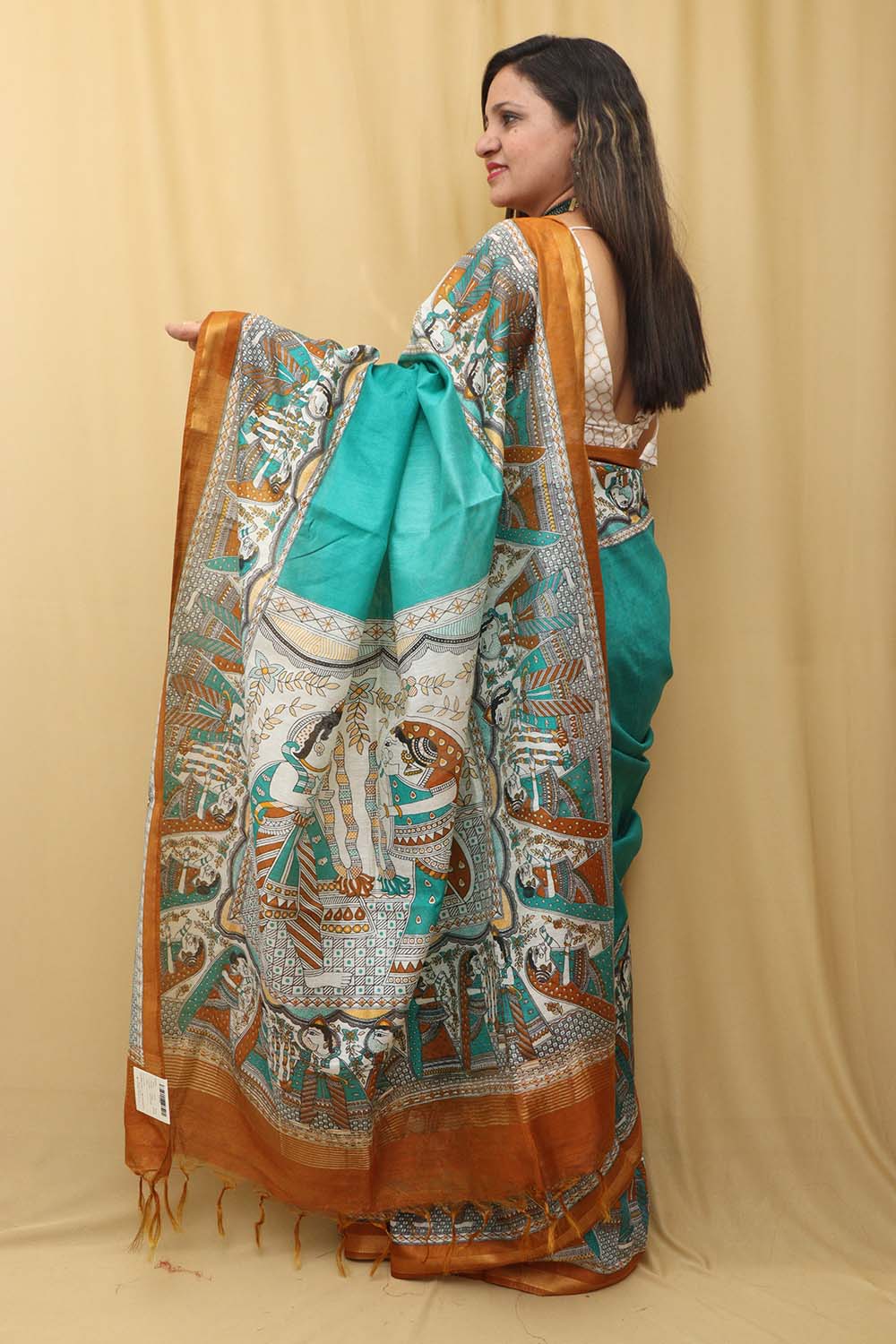 Blue Madhubani Cotton Silk Saree with Digital Print - Luxurion World