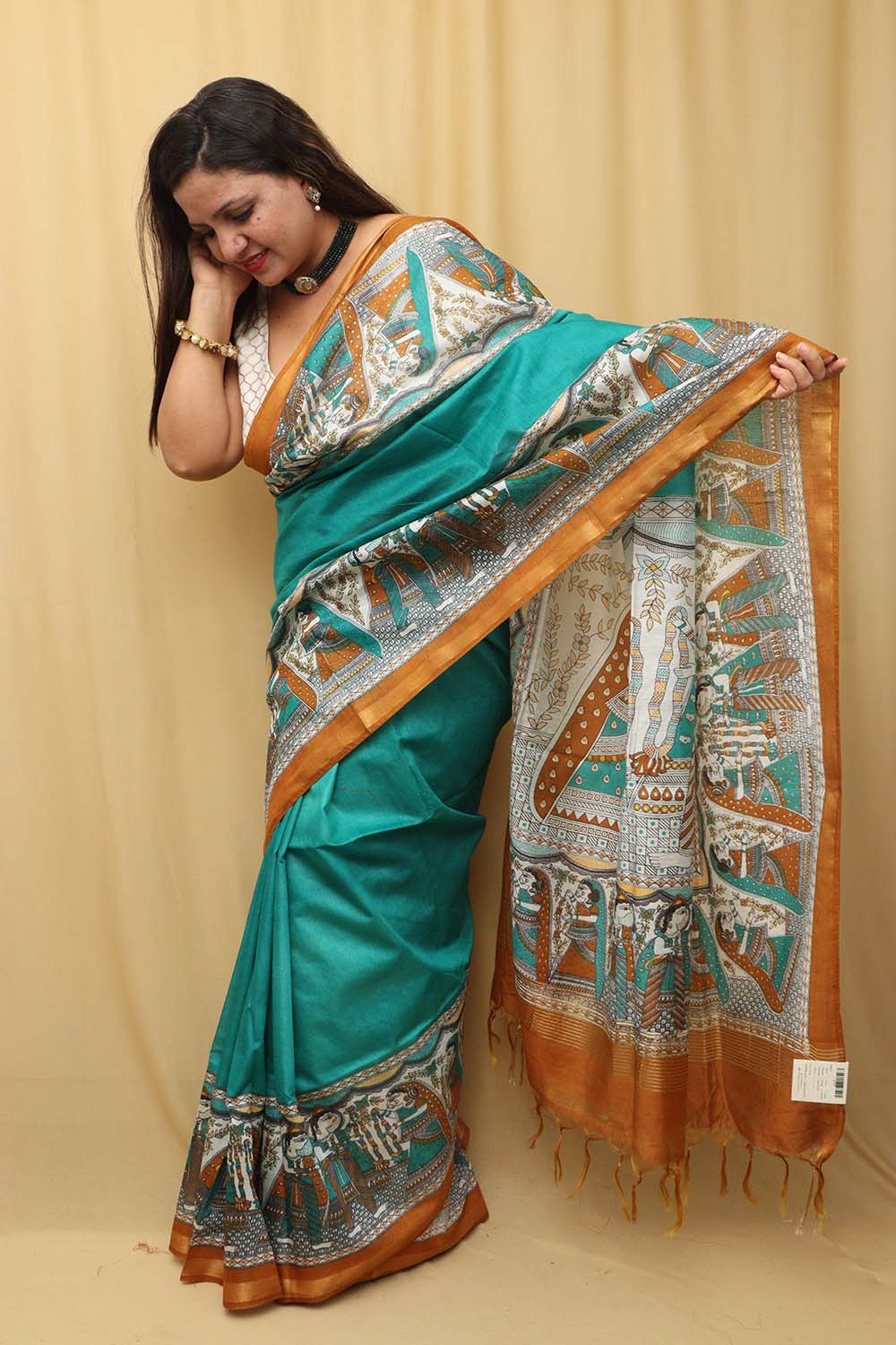 Blue Madhubani Cotton Silk Saree with Digital Print - Luxurion World