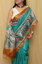 Blue Madhubani Cotton Silk Saree with Digital Print - Luxurion World