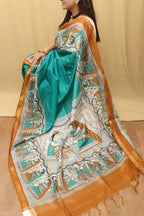 Blue Madhubani Cotton Silk Saree with Digital Print - Luxurion World