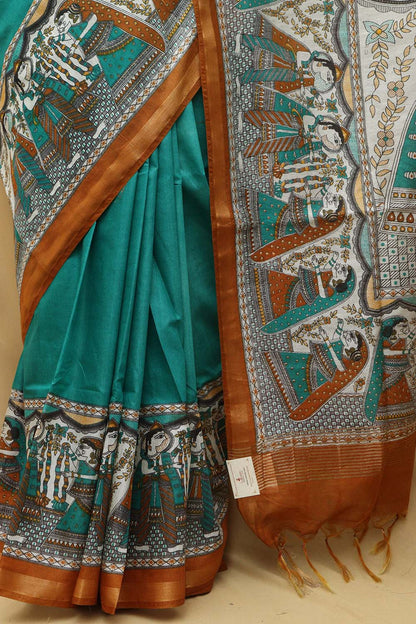 Blue Madhubani Cotton Silk Saree with Digital Print - Luxurion World