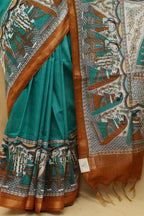Blue Madhubani Cotton Silk Saree with Digital Print - Luxurion World