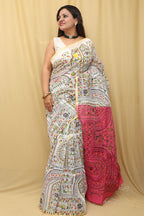 1 Min Ready To Wear - Off White Madhubani Digital Printed Saree - Luxurion World