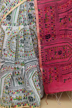 1 Min Ready To Wear - Off White Madhubani Digital Printed Saree - Luxurion World