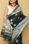 Vibrant Green Madhubani Silk Saree with Digital Print - Luxurion World
