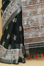 Vibrant Green Madhubani Silk Saree with Digital Print - Luxurion World