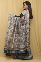 Vibrant Green Madhubani Silk Saree with Digital Print - Luxurion World