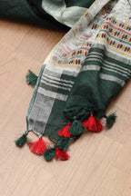 Vibrant Green Madhubani Silk Saree with Digital Print - Luxurion World