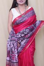 Vibrant Pink Madhubani Cotton Silk Saree - Luxurion World