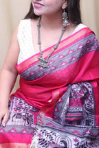 Vibrant Pink Madhubani Cotton Silk Saree - Luxurion World
