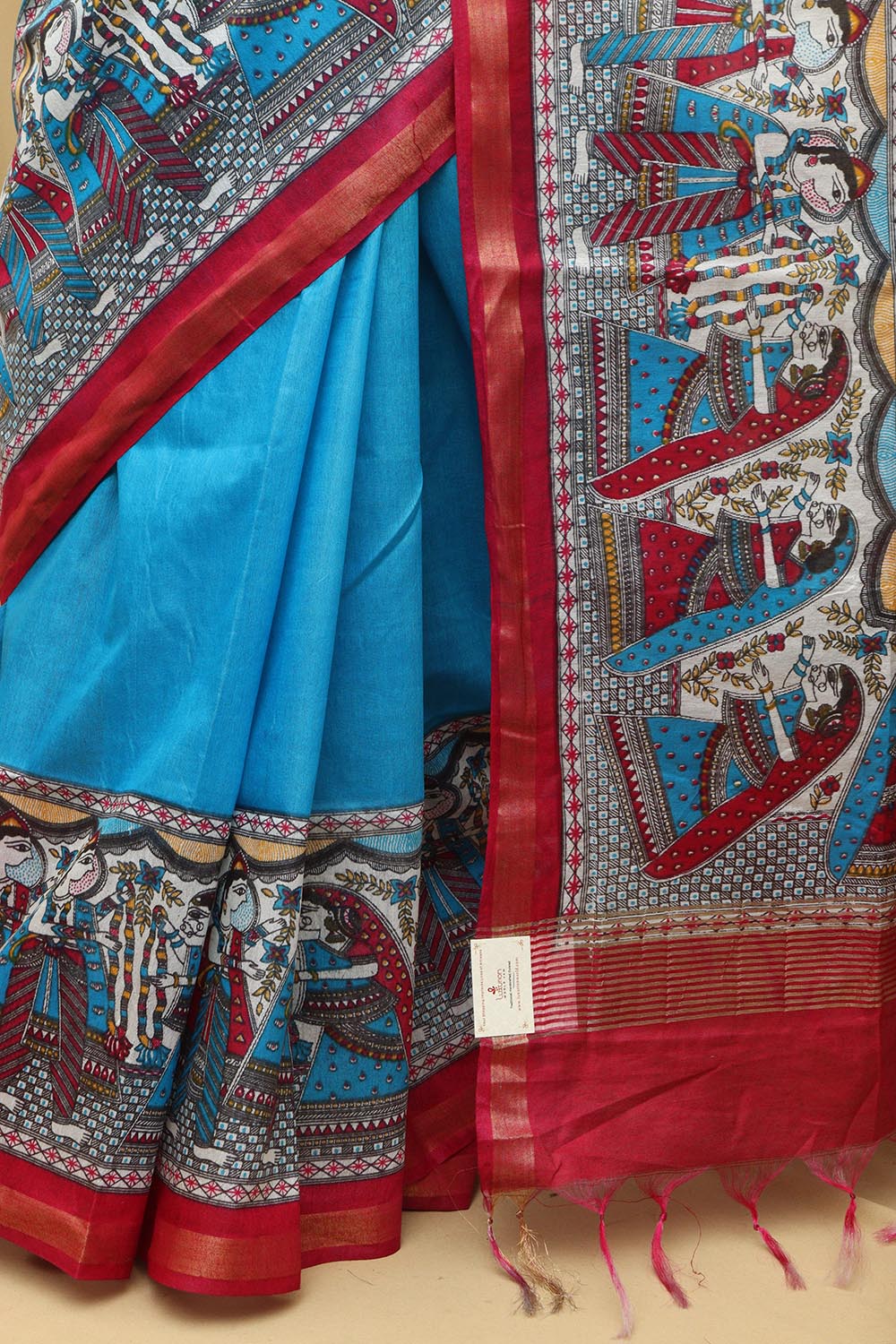 Stunning Blue Madhubani Digital Printed Cotton Silk Saree - Luxurion World