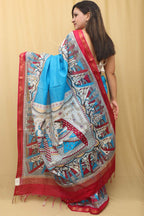 Stunning Blue Madhubani Digital Printed Cotton Silk Saree - Luxurion World