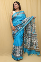 Blue Madhubani Digital Printed Cotton Silk Saree - Elegant Design - Luxurion World