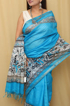 Blue Madhubani Digital Printed Cotton Silk Saree - Elegant Design - Luxurion World