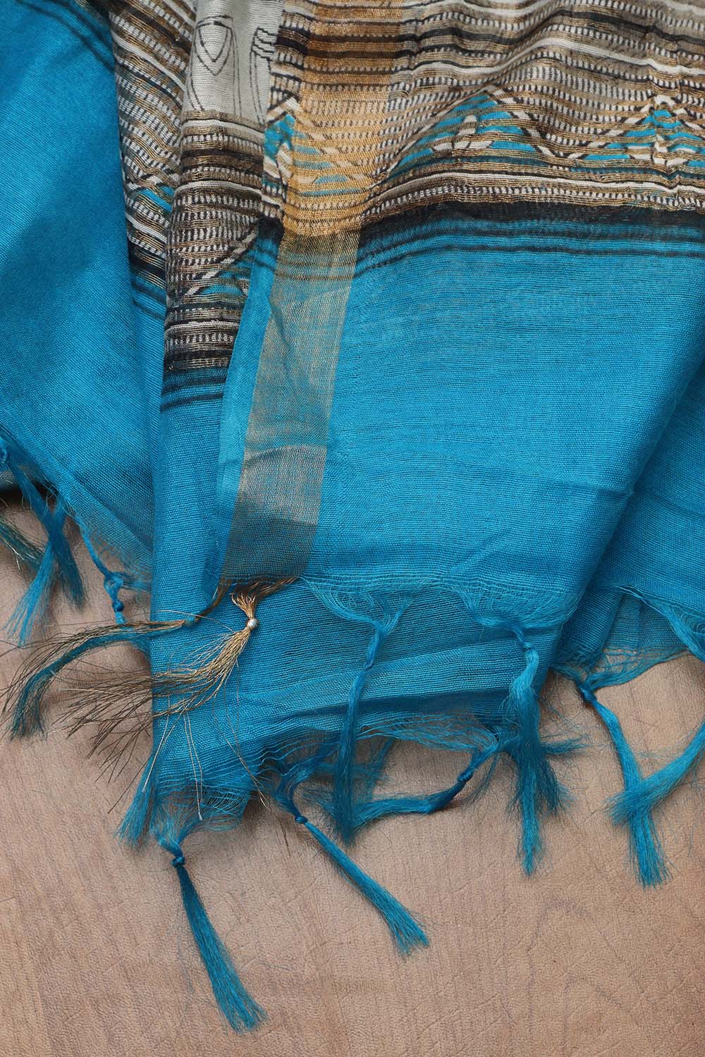 Blue Madhubani Digital Printed Cotton Silk Saree - Elegant Design - Luxurion World