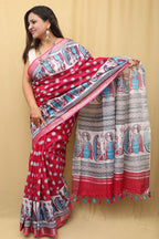 Stunning Pink Madhubani Digital Printed Cotton Silk Saree - Luxurion World