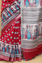 Stunning Pink Madhubani Digital Printed Cotton Silk Saree - Luxurion World