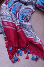 Stunning Pink Madhubani Digital Printed Cotton Silk Saree - Luxurion World