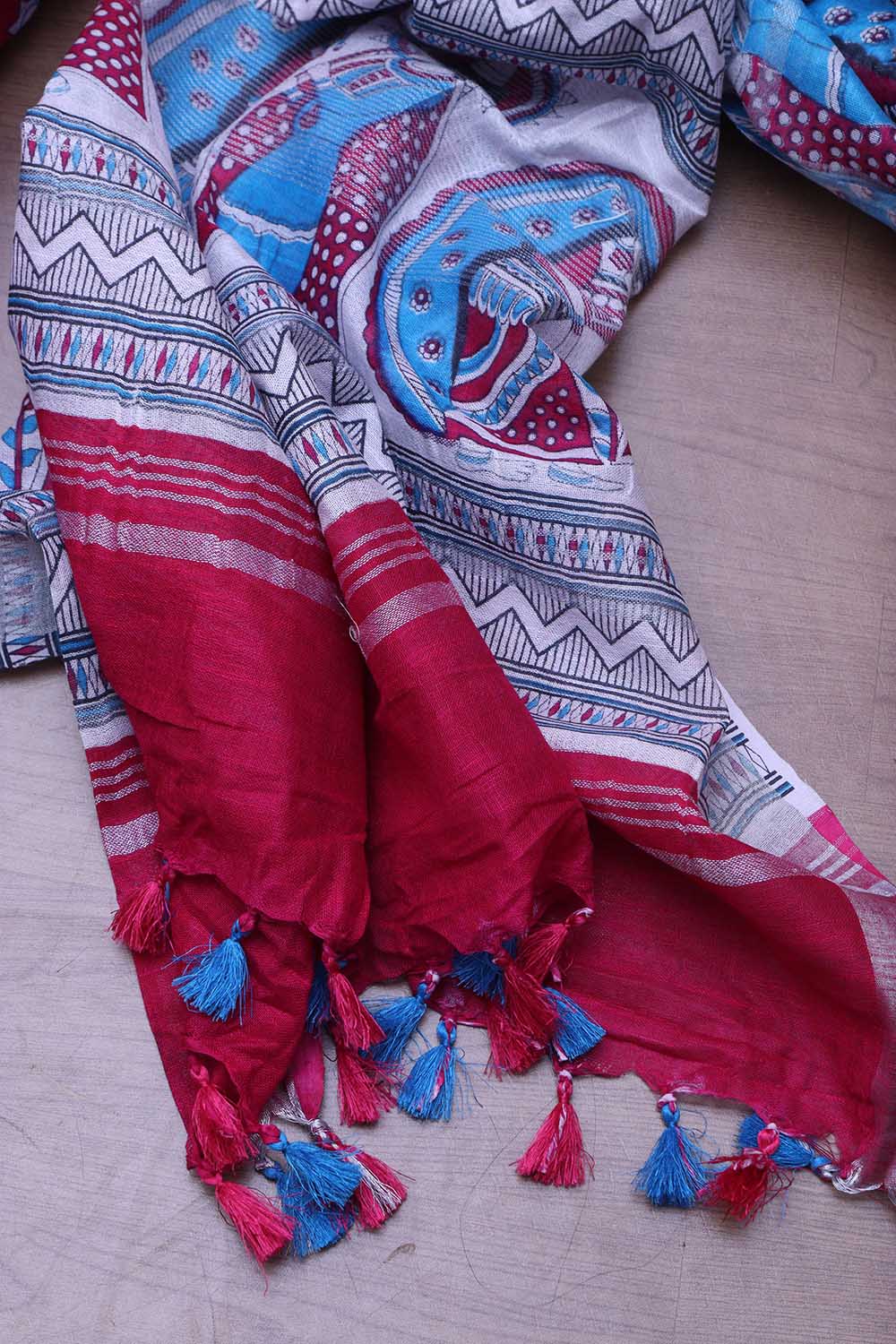 Stunning Pink Madhubani Digital Printed Cotton Silk Saree - Luxurion World