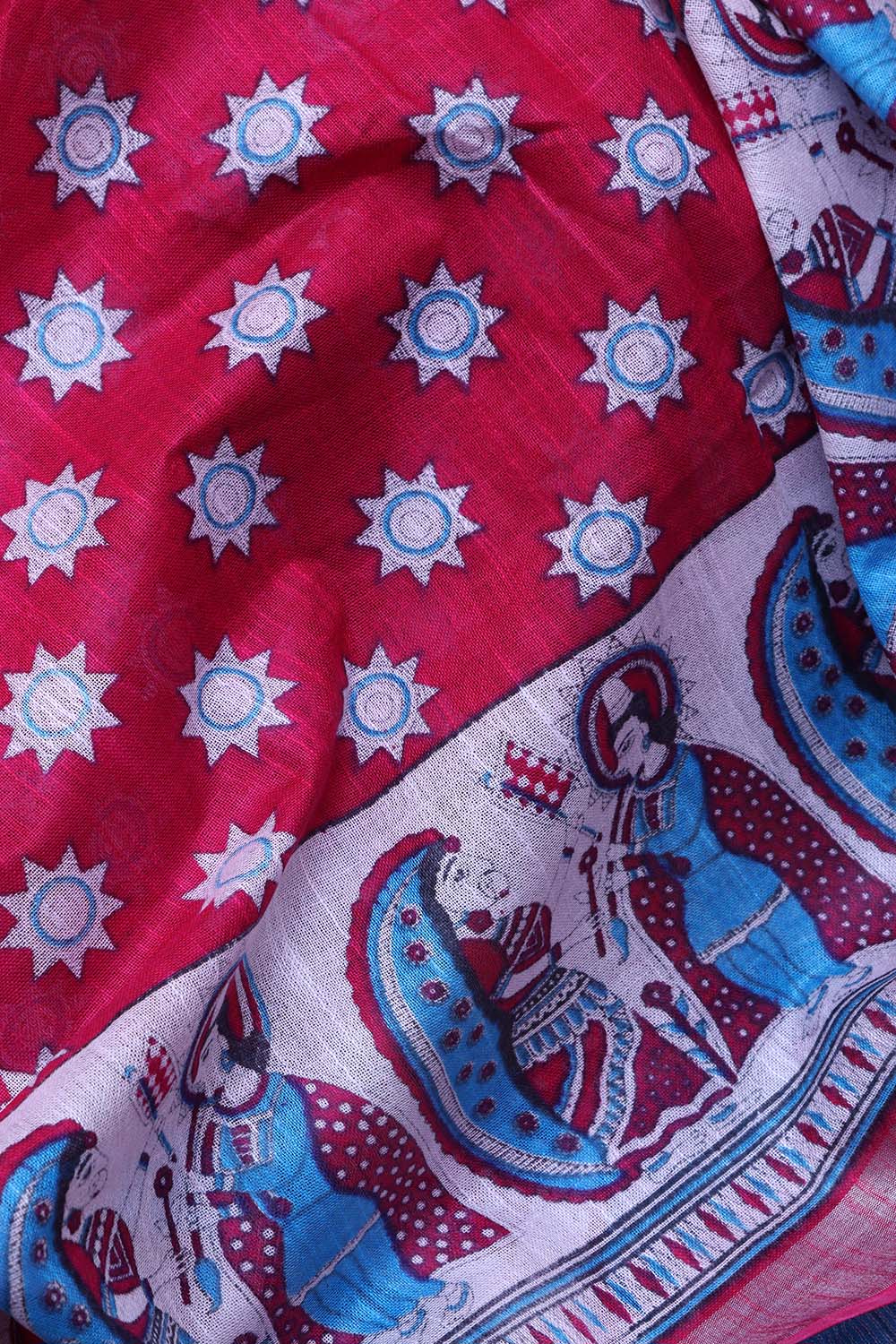 Stunning Pink Madhubani Digital Printed Cotton Silk Saree - Luxurion World