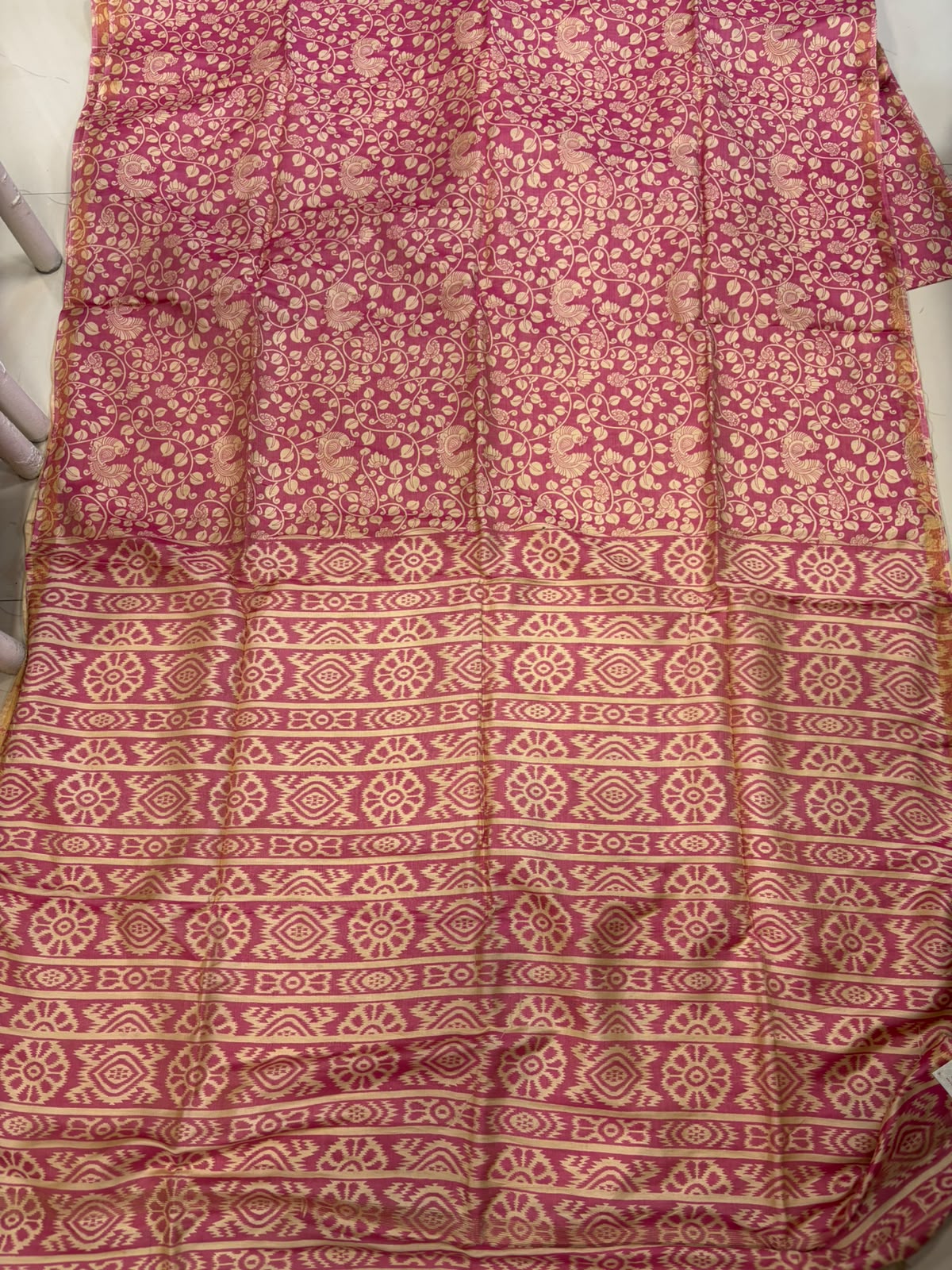 Pink Kalamkari Design Bhagalpur Silk Saree