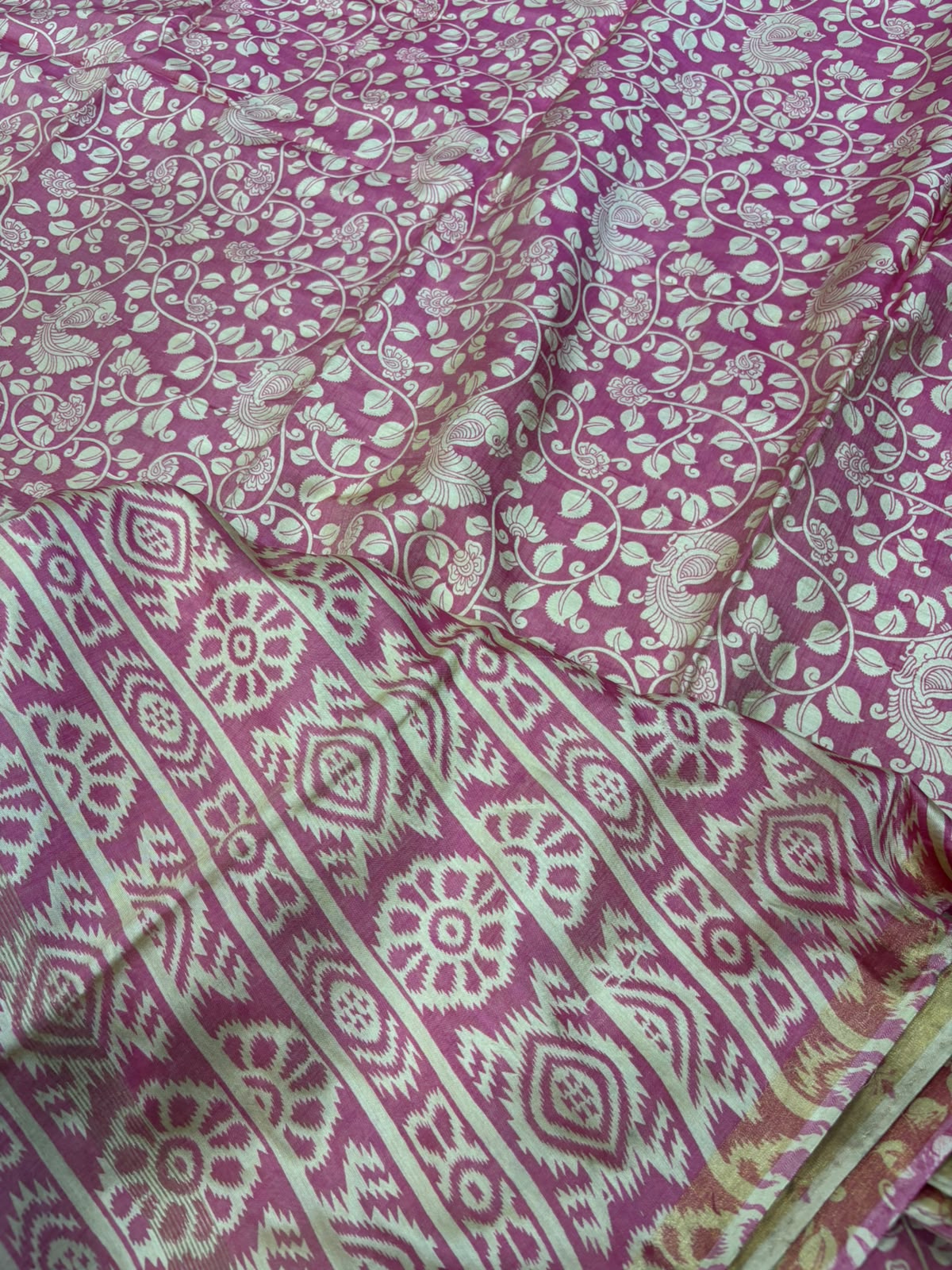 Pink Kalamkari Design Bhagalpur Silk Saree