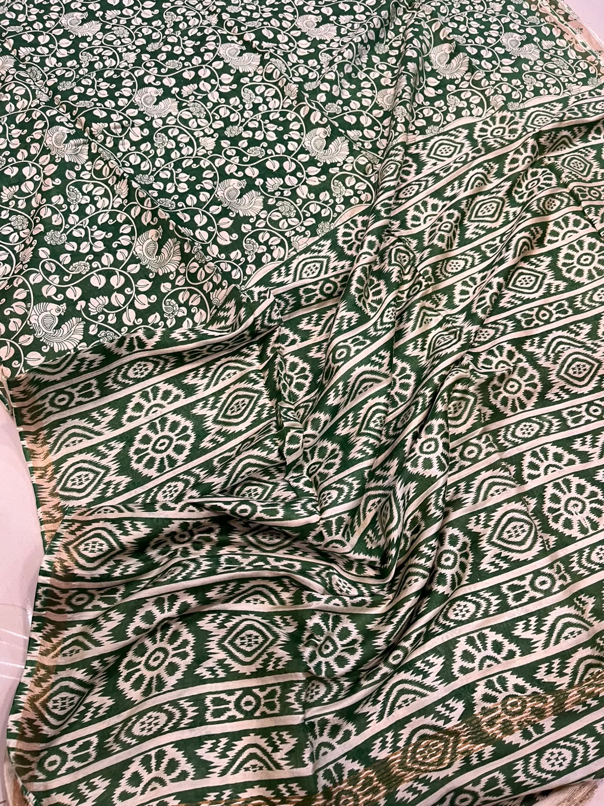 Green Kalamkari Design Bhagalpur Silk Saree