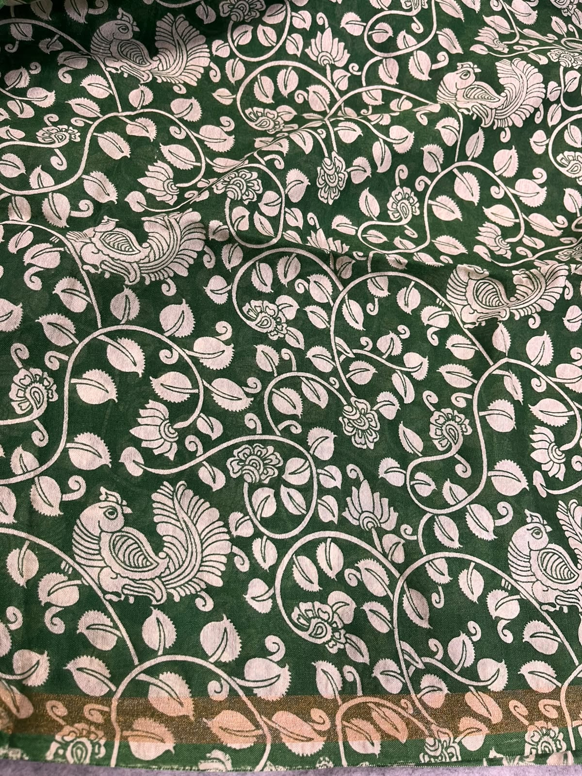 Green Kalamkari Design Bhagalpur Silk Saree