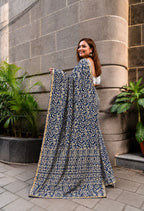 Blue Kalamkari Design Bhagalpur Silk Saree