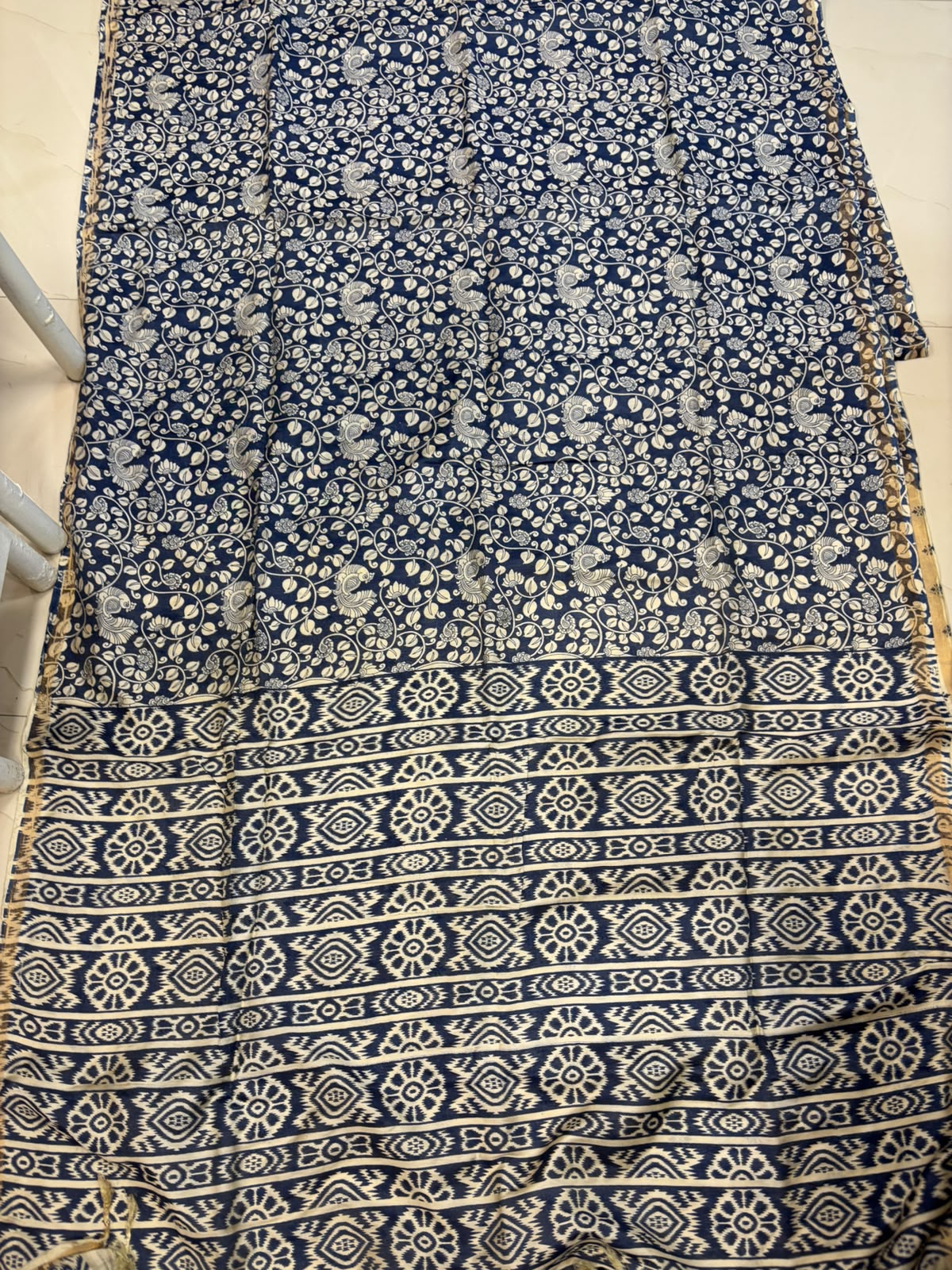 Blue Kalamkari Design Bhagalpur Silk Saree