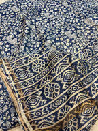 Blue Kalamkari Design Bhagalpur Silk Saree