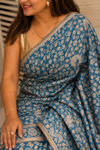Light Blue Kalamkari Design Bhagalpur Silk Saree