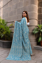 Light Blue Kalamkari Design Bhagalpur Silk Saree