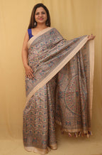 Pastel Madhubani Print Semi Tussar Silk Saree - Luxurion World