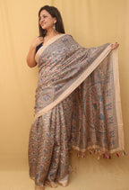 Pastel Madhubani Print Semi Tussar Silk Saree - Luxurion World