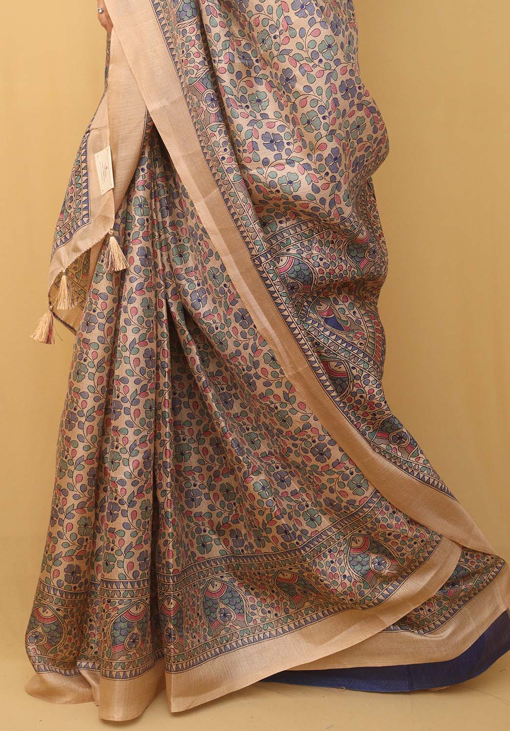 Pastel Madhubani Print Semi Tussar Silk Saree - Luxurion World