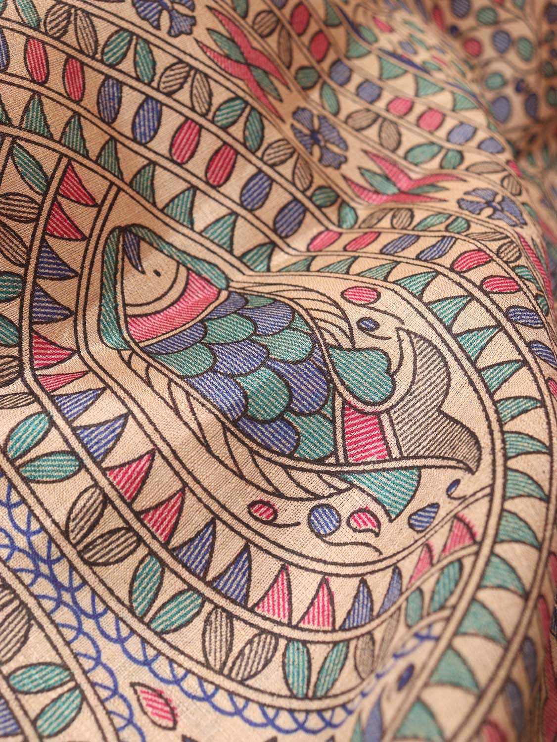 Pastel Madhubani Print Semi Tussar Silk Saree - Luxurion World