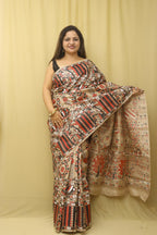 Multicolor Hand Painted Madhubani Tussar Ghicha Silk Saree - Luxurion World