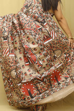 Multicolor Hand Painted Madhubani Tussar Ghicha Silk Saree - Luxurion World