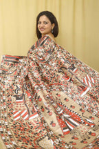 Multicolor Hand Painted Madhubani Tussar Ghicha Silk Saree - Luxurion World