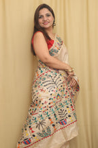 Pastel Madhubani Hand Painted Tussar Silk Saree - Luxurion World