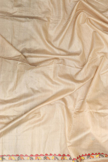 Pastel Madhubani Hand Painted Tussar Silk Saree - Luxurion World