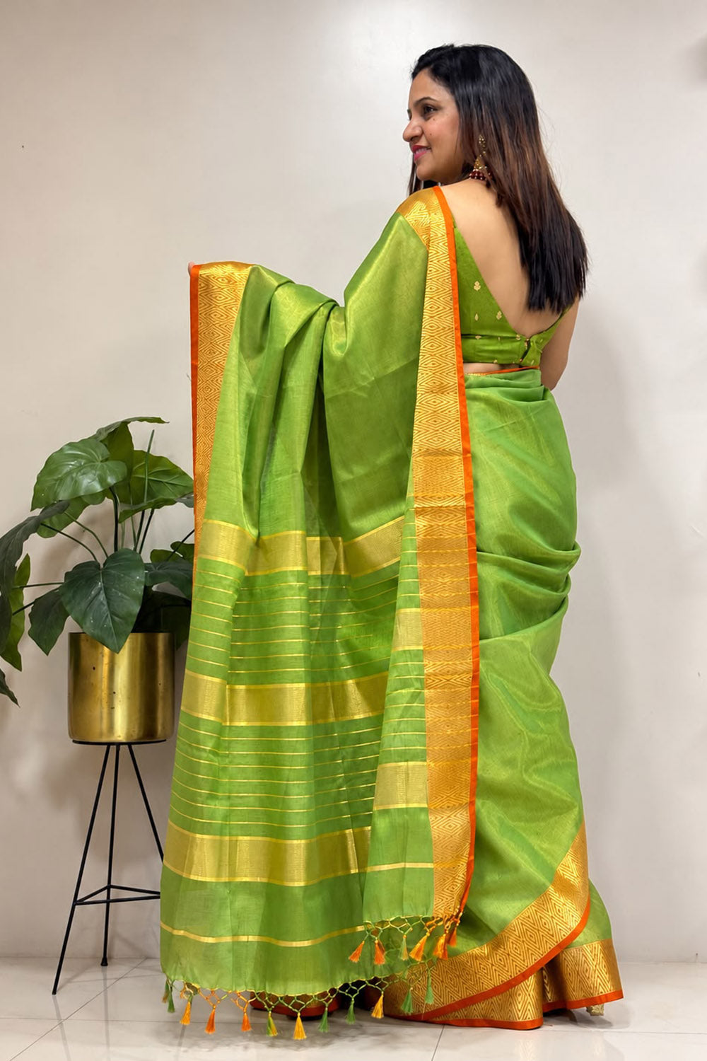 Green Maheshwari Cotton Silk Saree