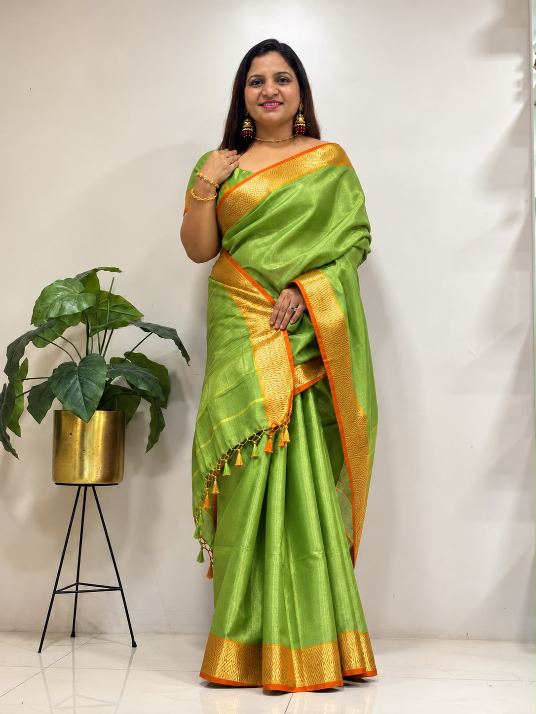 Green Maheshwari Cotton Silk Saree