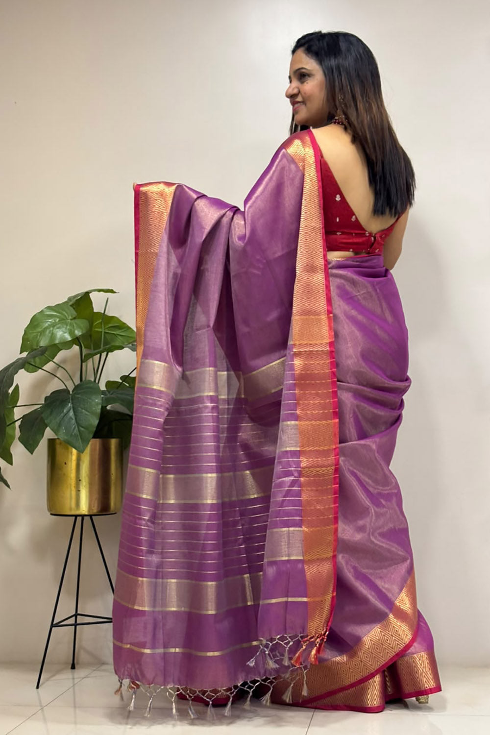Purple Maheshwari Cotton Silk Saree